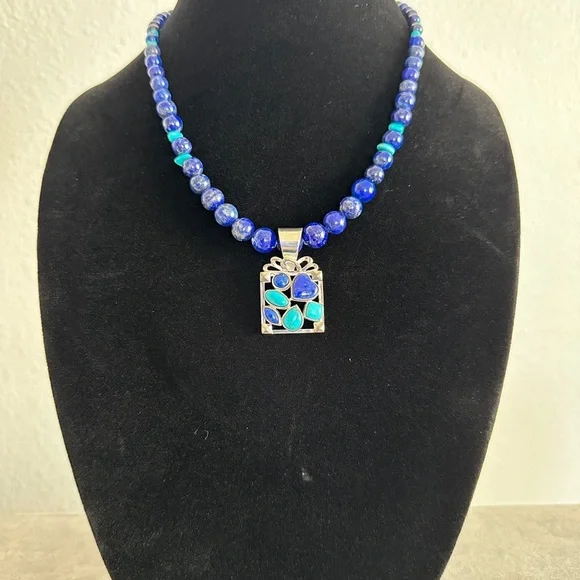 Blue Lapis and Turquoise Beaded Necklace by Jay King - Picture 1 of 8